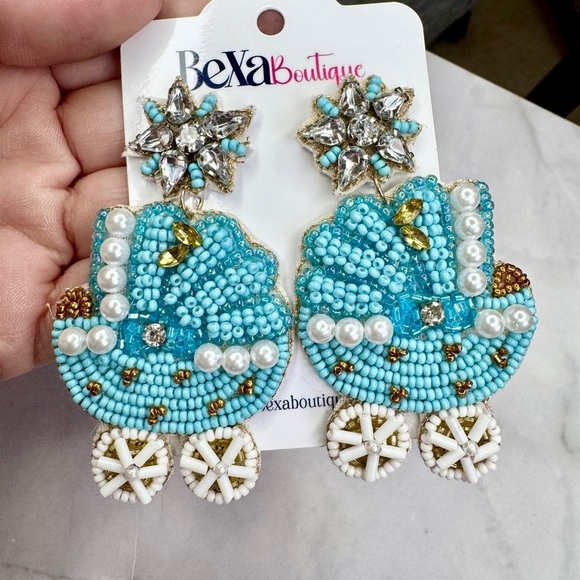 Turquoise Beaded Carriage Earrings - Picture 1 of 4